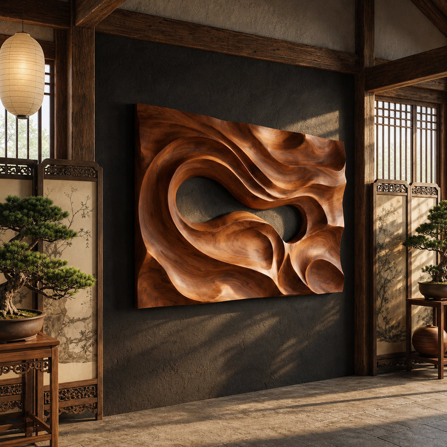 Mid Century Carved Wall Art Panel For Living Room