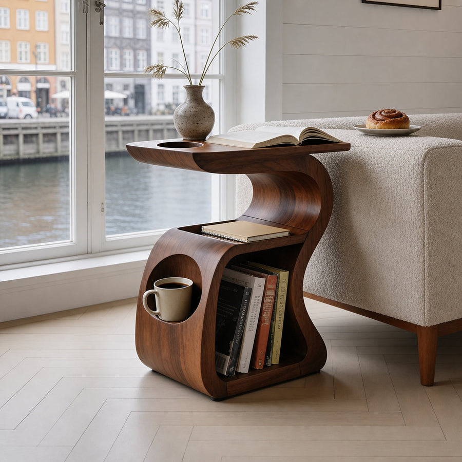 Mid Century Crescent Accent Table For Lounge Corner Area