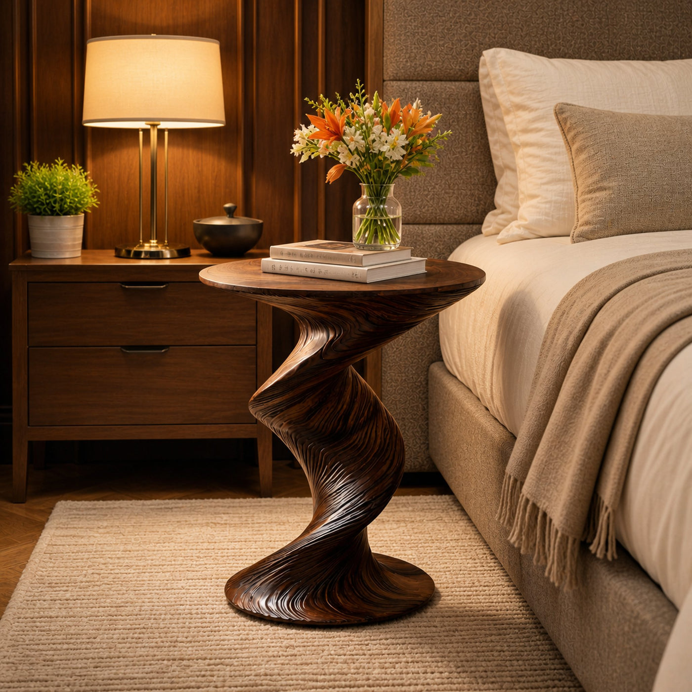 Mid Century Curved Nightstand For Bedroom And Small Space