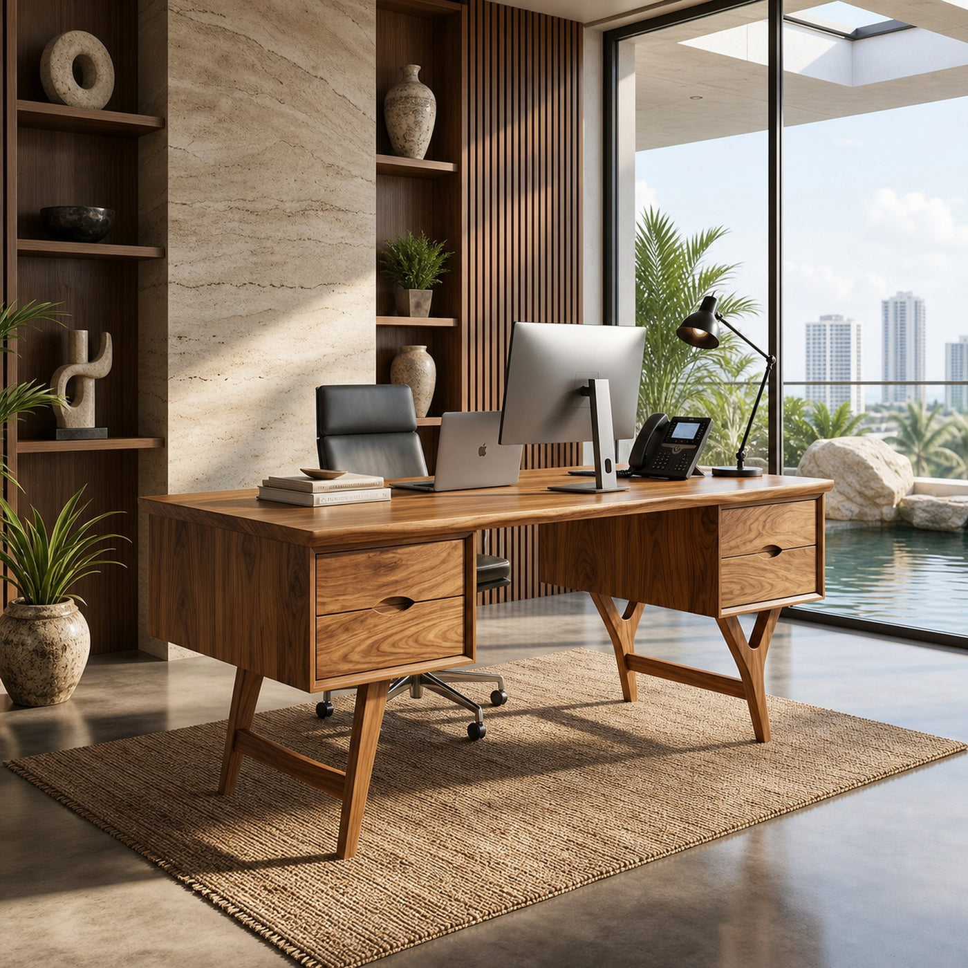 Mid Century Executive Desk Modern Workspace