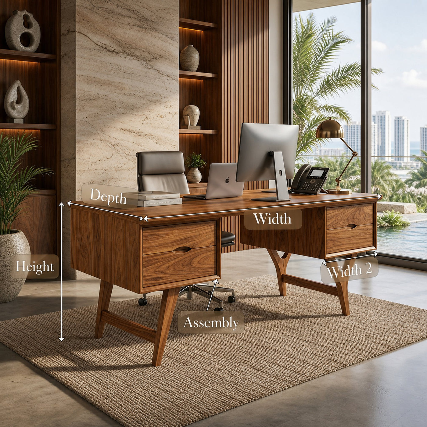 Mid Century Executive Desk Modern Workspace - product view 8
