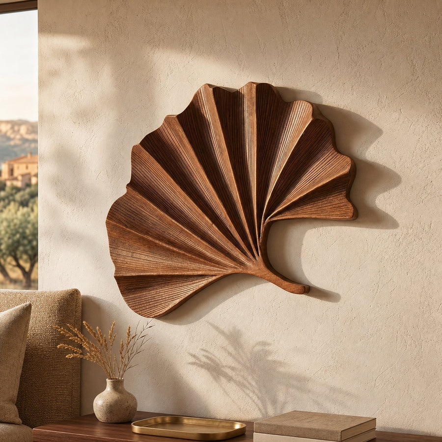 Mid Century Fan Leaf Wall Shelf For Lounge Area