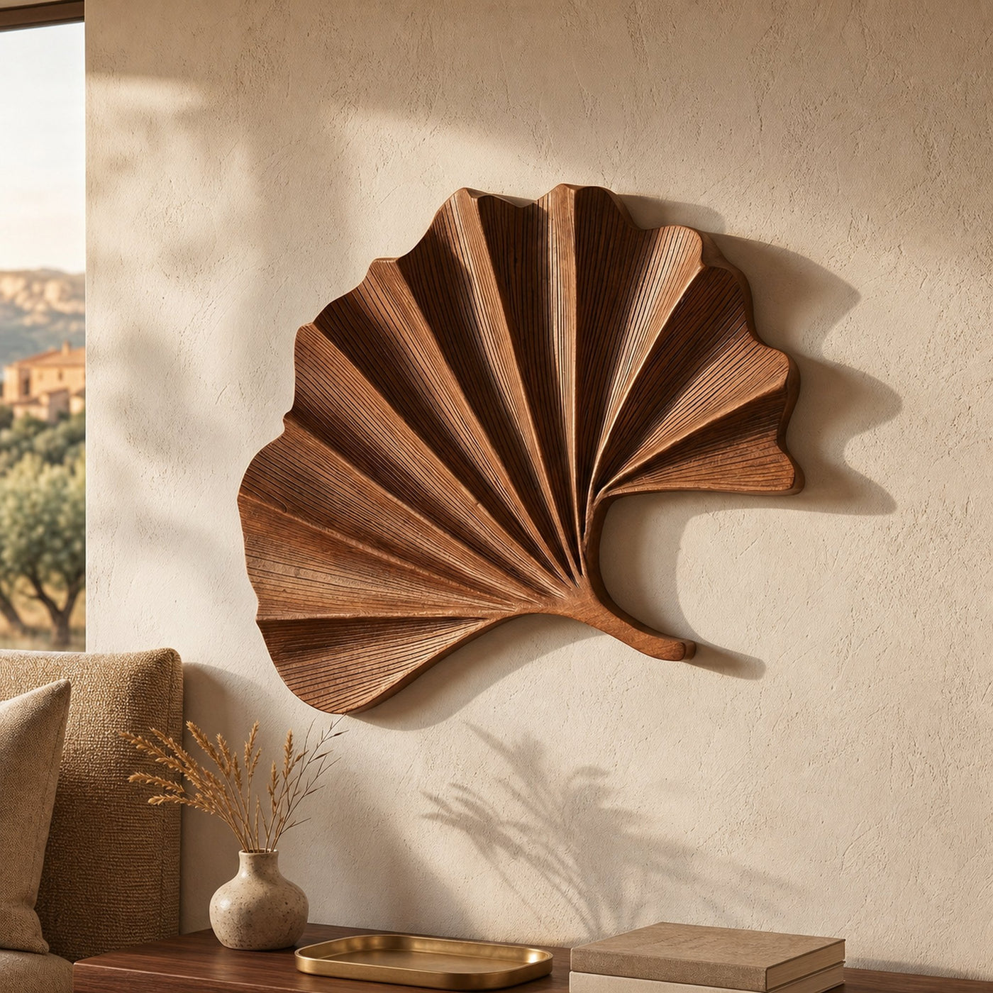 Mid Century Fan Leaf Wall Shelf For Lounge Area