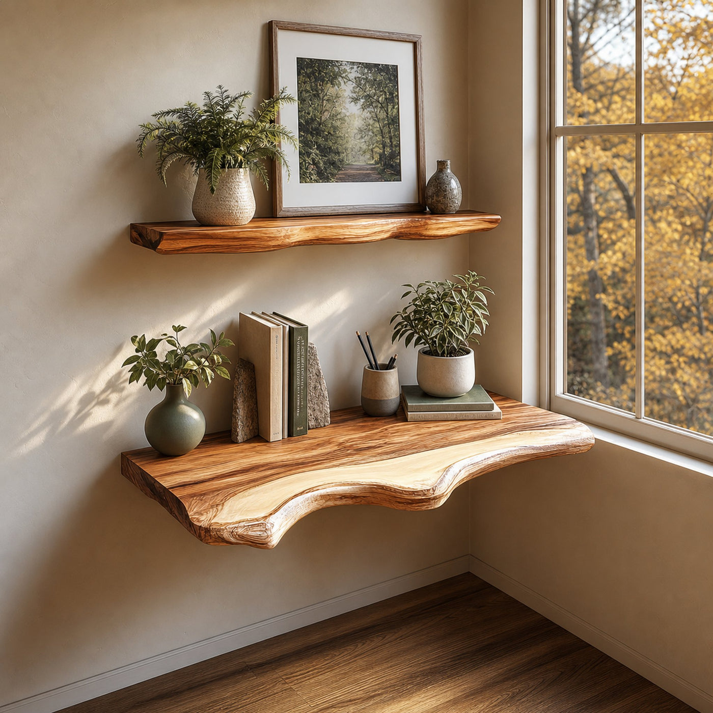 Mid Century Floating Wall Desk Shelf Modern Office