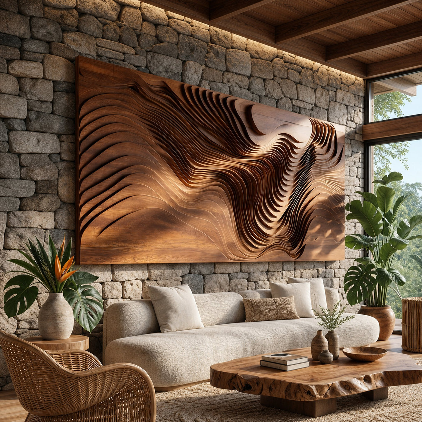 Mid Century Flowing Grain Wall Art For Lounge Area