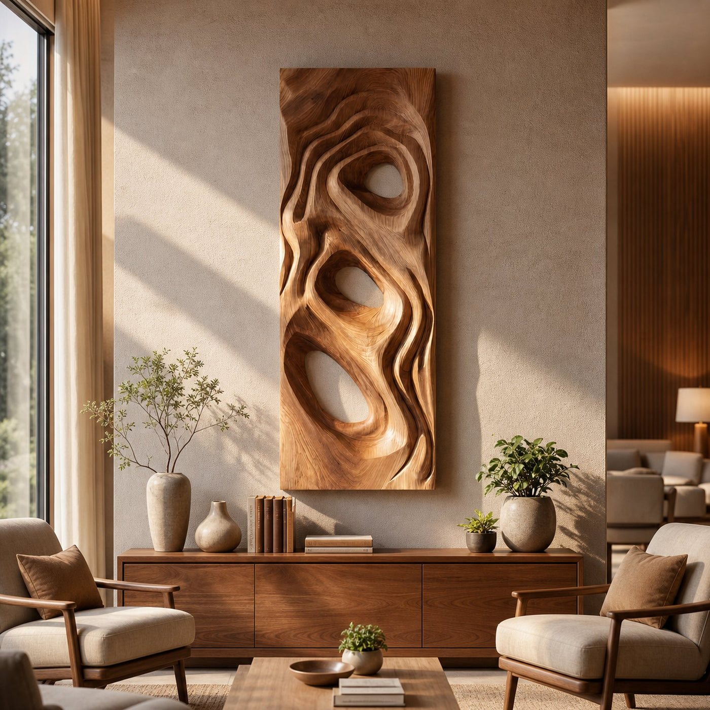 Mid Century Fluid Wall Art Panel For Entryway Space