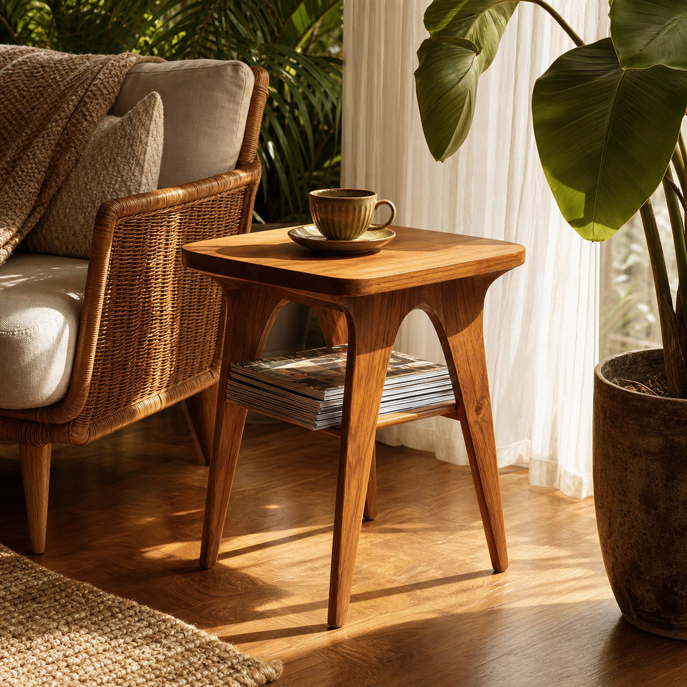 Mid Century Handcrafted Solid Wood Side Table For Bedroom Decor