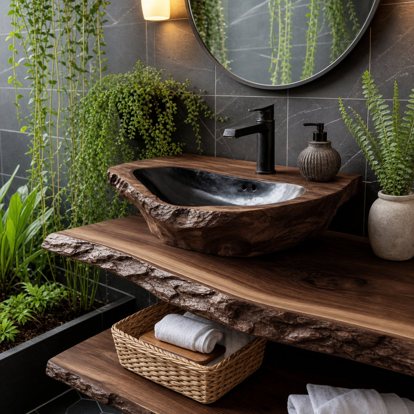 Mid Century Handcrafted Wood Wash Basin For Bathroom Decor - product view 7
