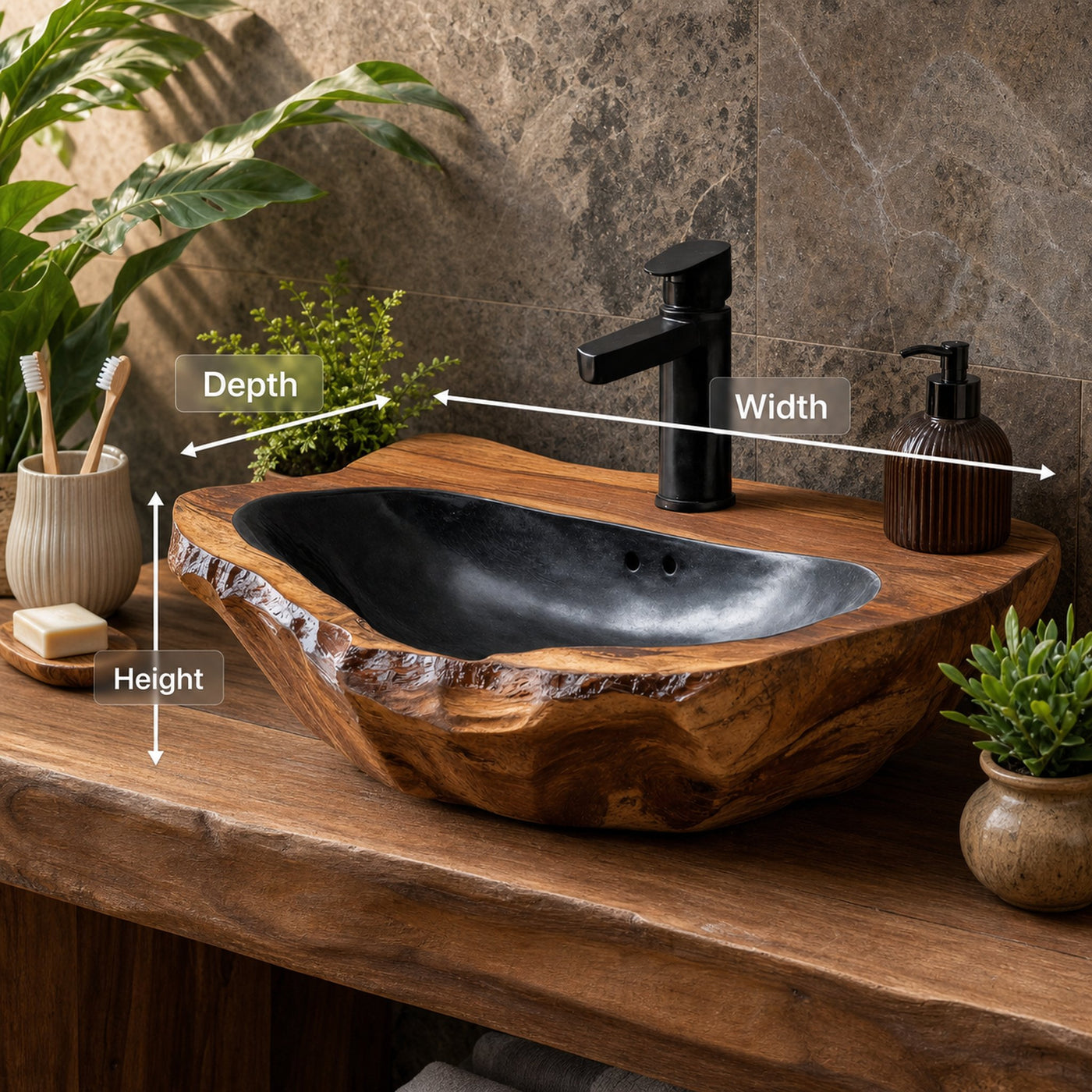 Mid Century Handcrafted Wood Wash Basin For Bathroom Decor - product view 8