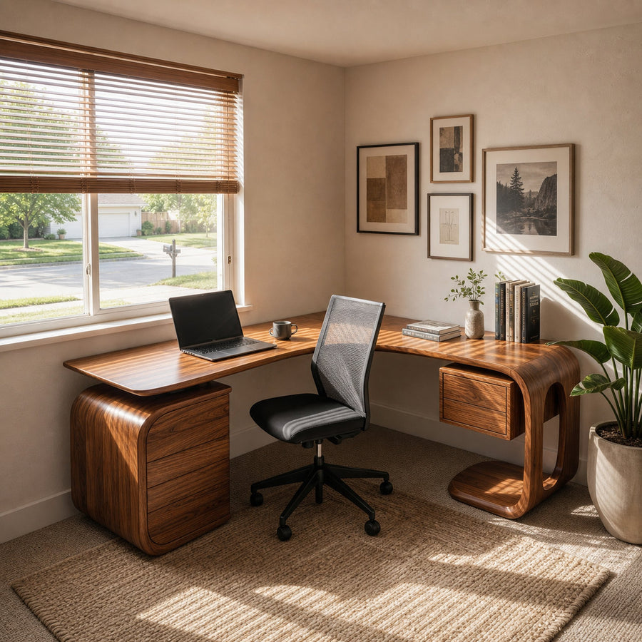 Mid Century L-Shaped Desk For Workspace Or Office