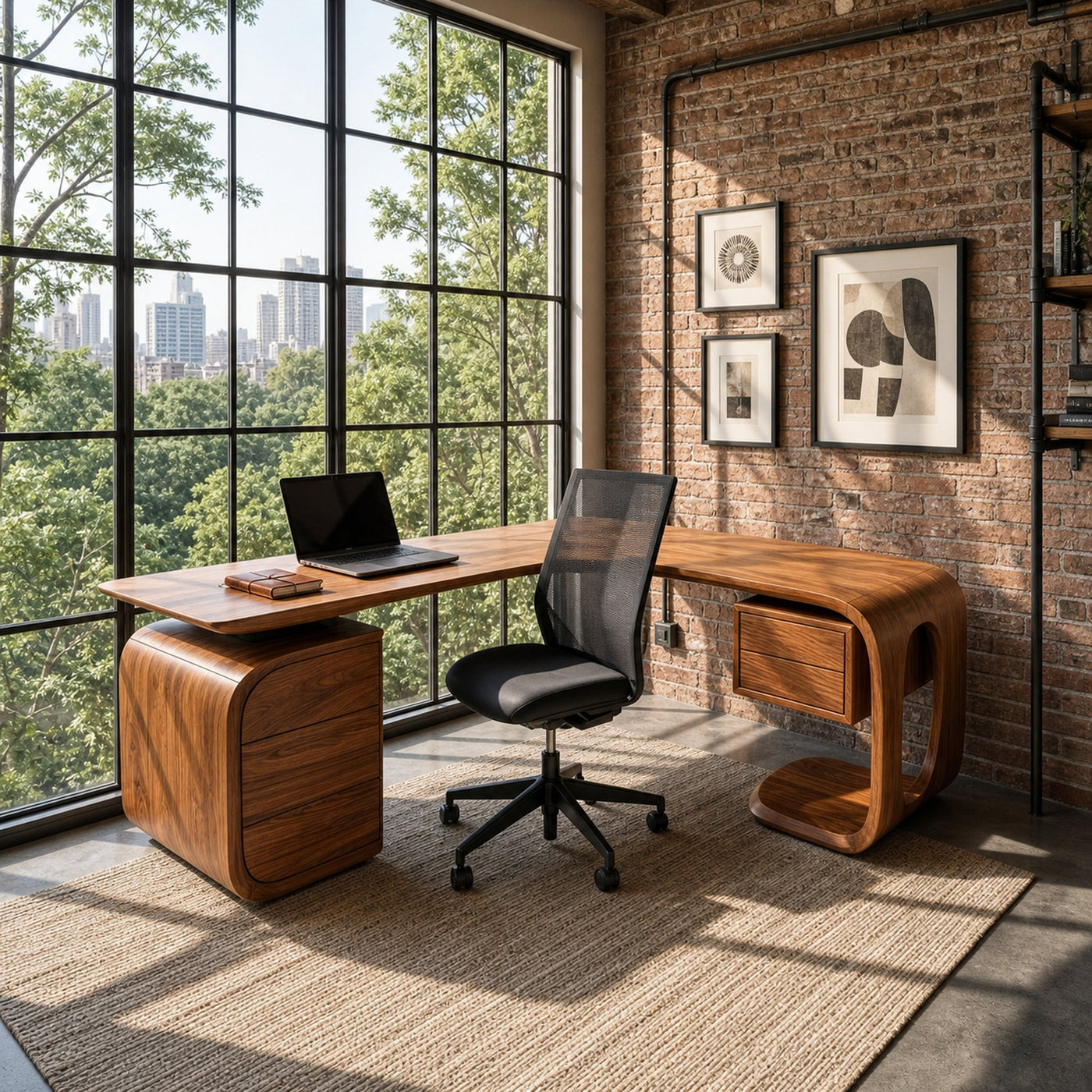Mid Century L-Shaped Desk For Workspace Or Office - product view 6