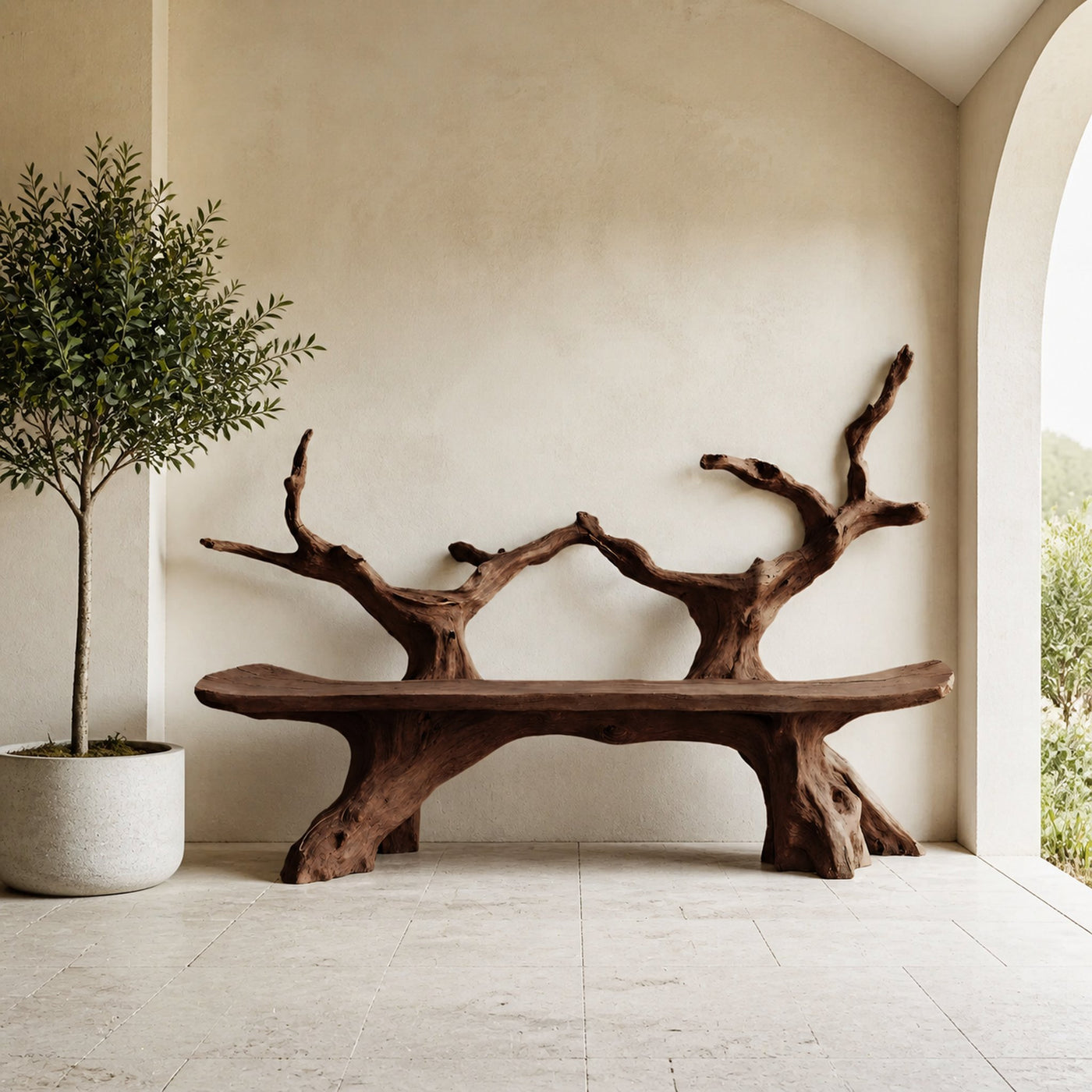 Mid Century Live Edge Bench For Elegant Patio - product view 7