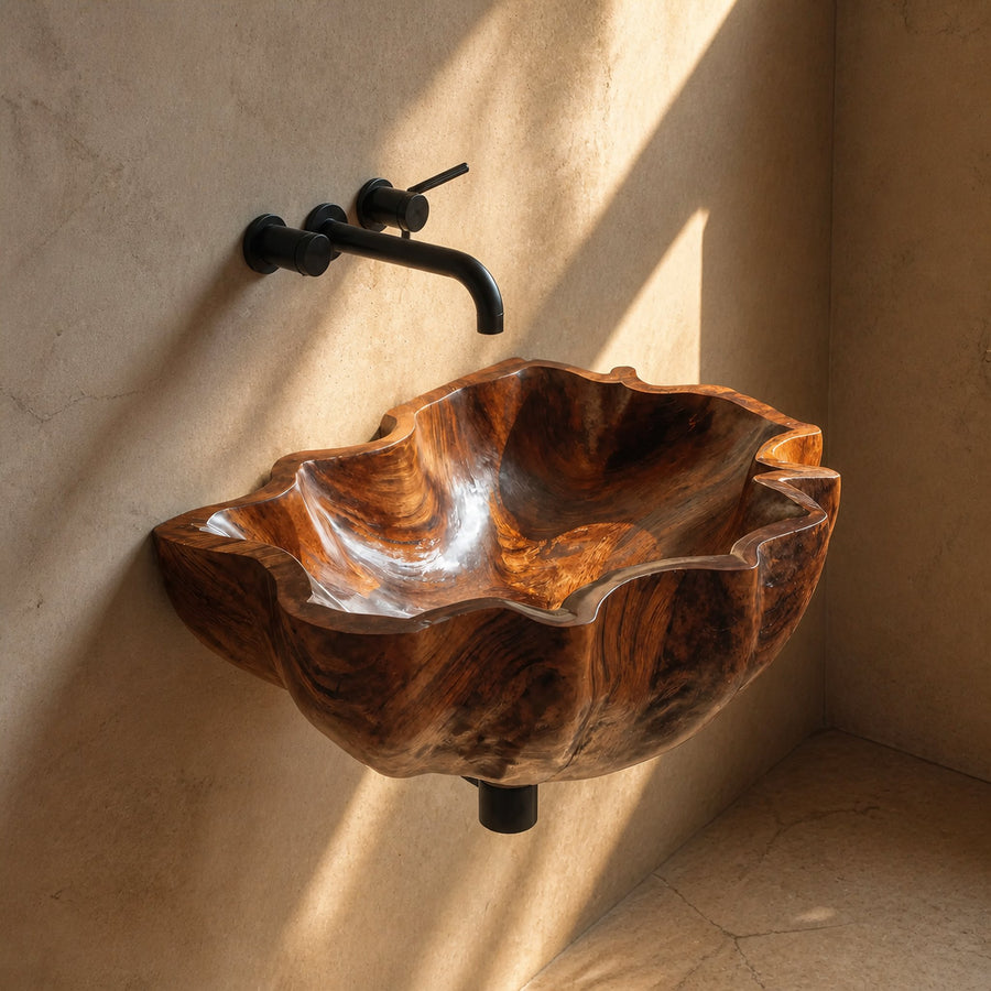 Mid Century Live Edge Wood Basin For Sophisticated Bathroom Furniture
