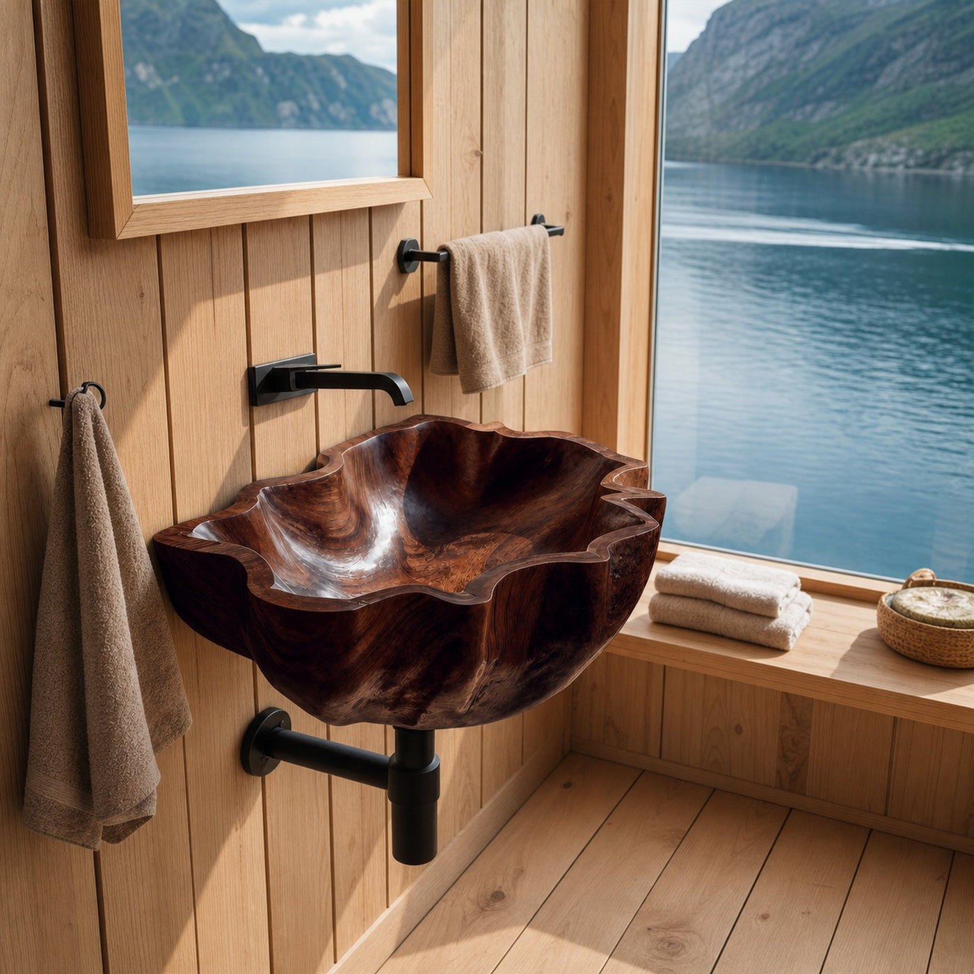 Mid Century Live Edge Wood Basin For Sophisticated Bathroom Furniture - product view 7