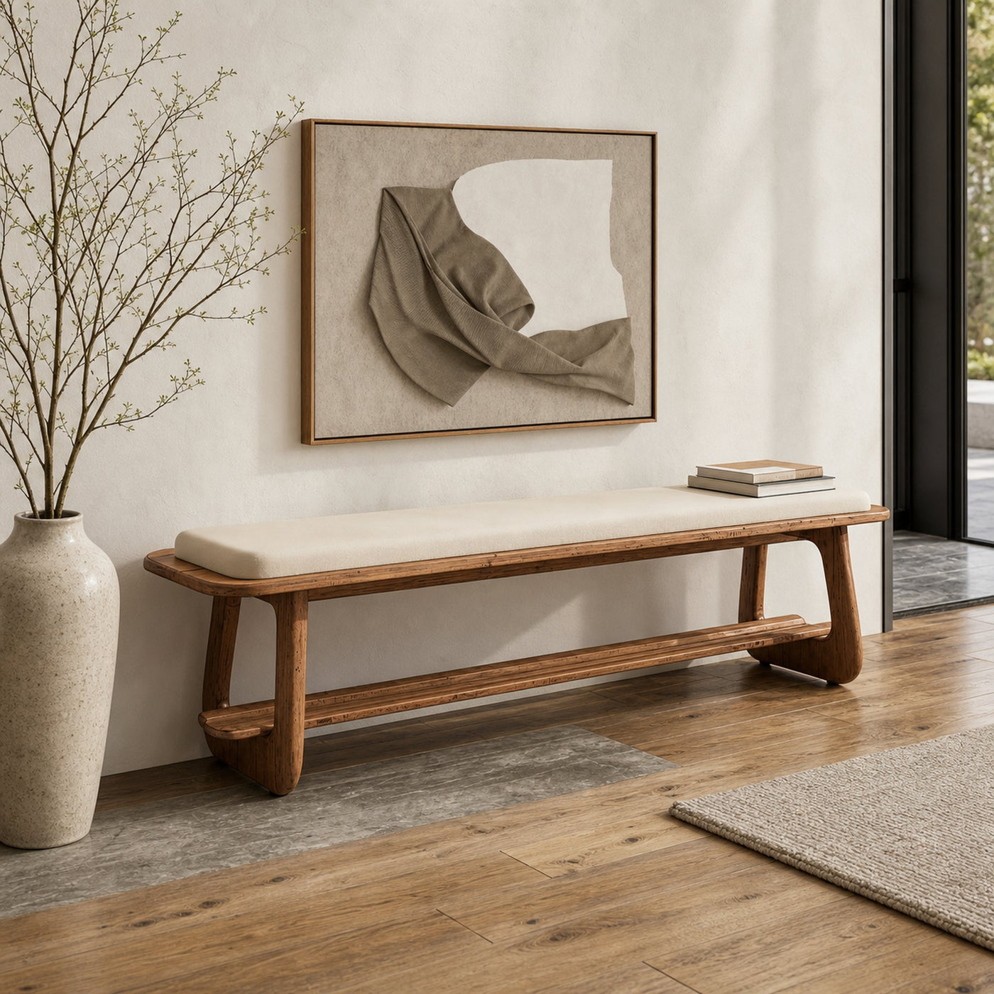 Mid Century Long Bench Entryway Dining Room Modern