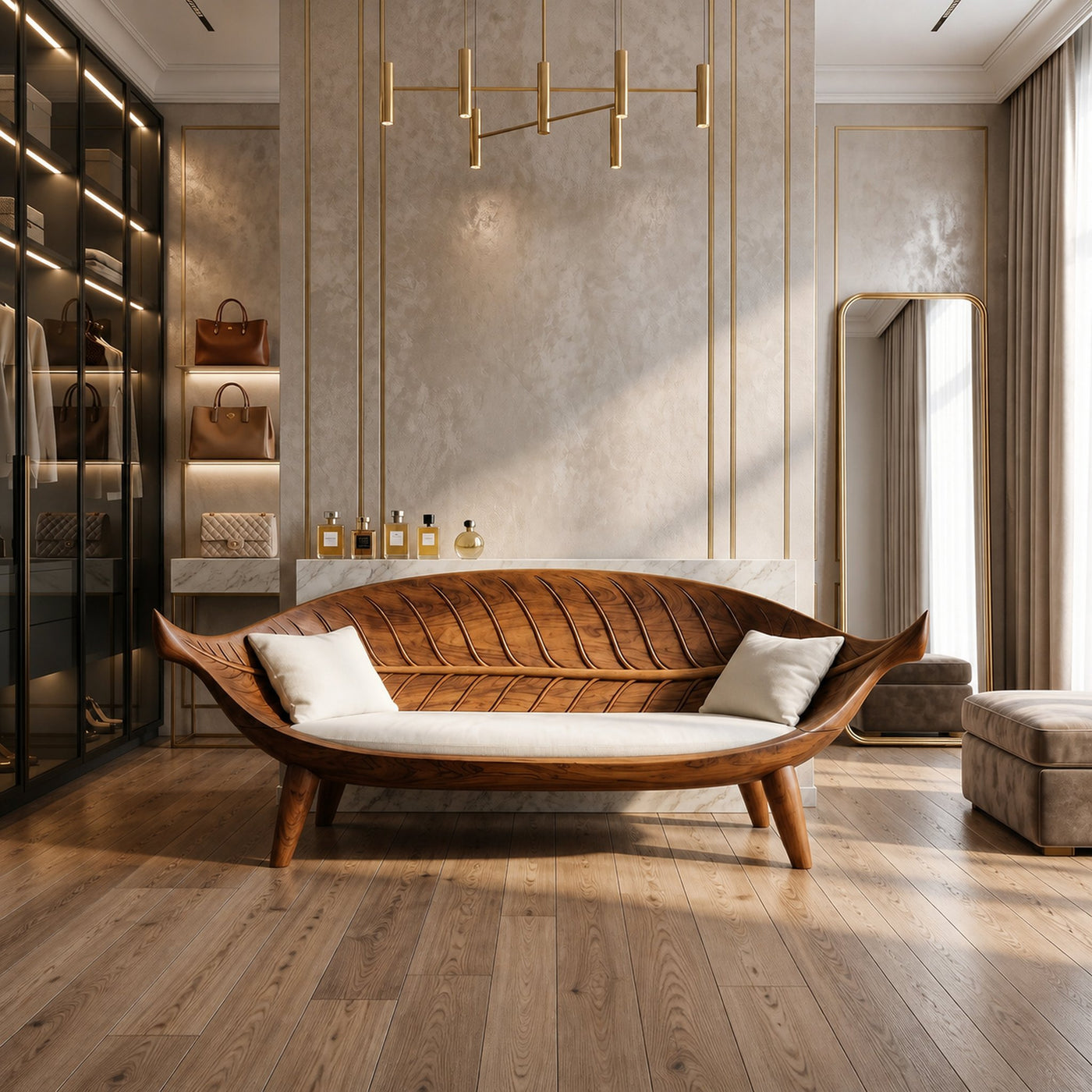 Mid Century Longboat Curved Bench For Sunroom Interior Area - product view 6