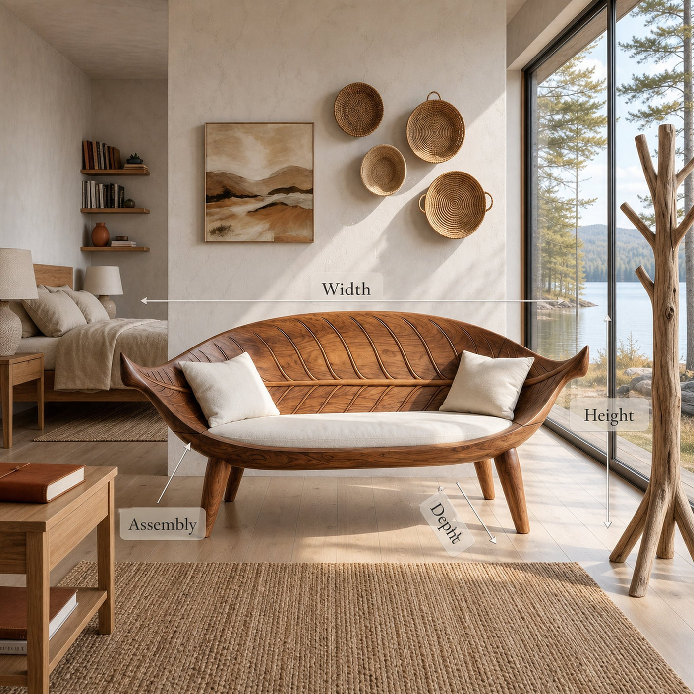 Mid Century Longboat Curved Bench For Sunroom Interior Area - product view 8