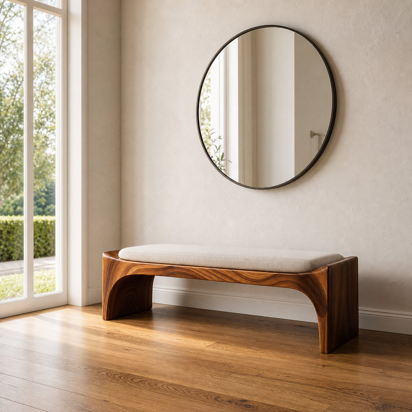 Mid Century Modern Bench Entryway Accent Seating Living