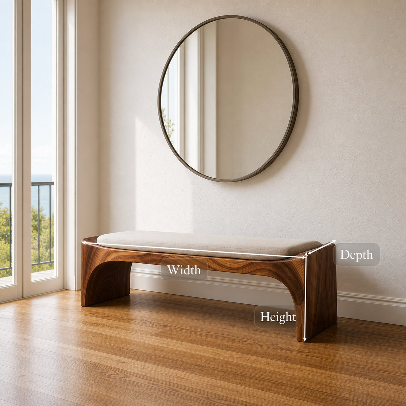 Mid Century Modern Bench Entryway Accent Seating Living - product view 6
