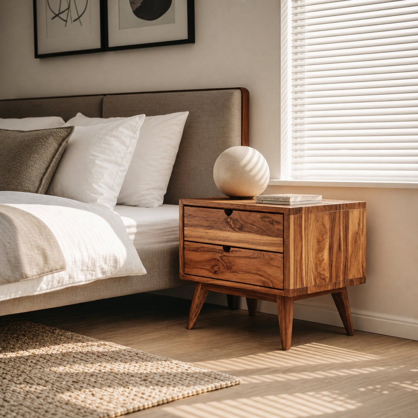 Mid Century Nightstand With Two Drawers For Bedroom - product view 6