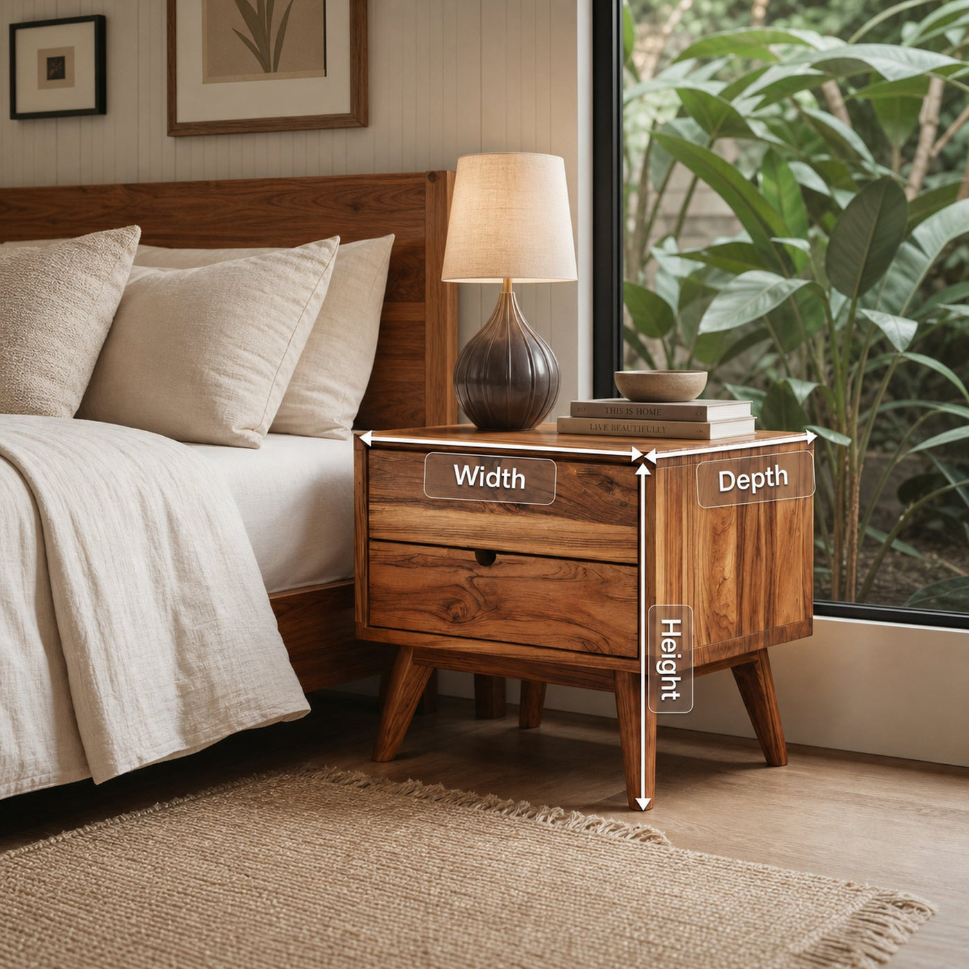 Mid Century Nightstand With Two Drawers For Bedroom - product view 8