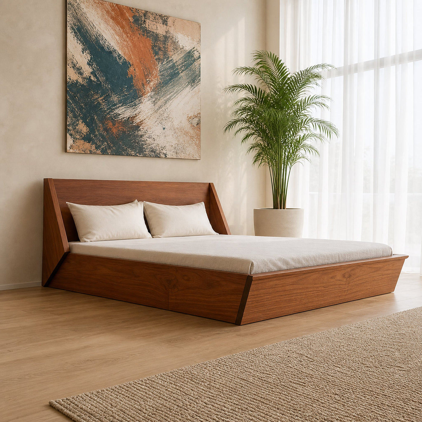 Mid Century Platform Bed Modern Bedroom Minimalist Style