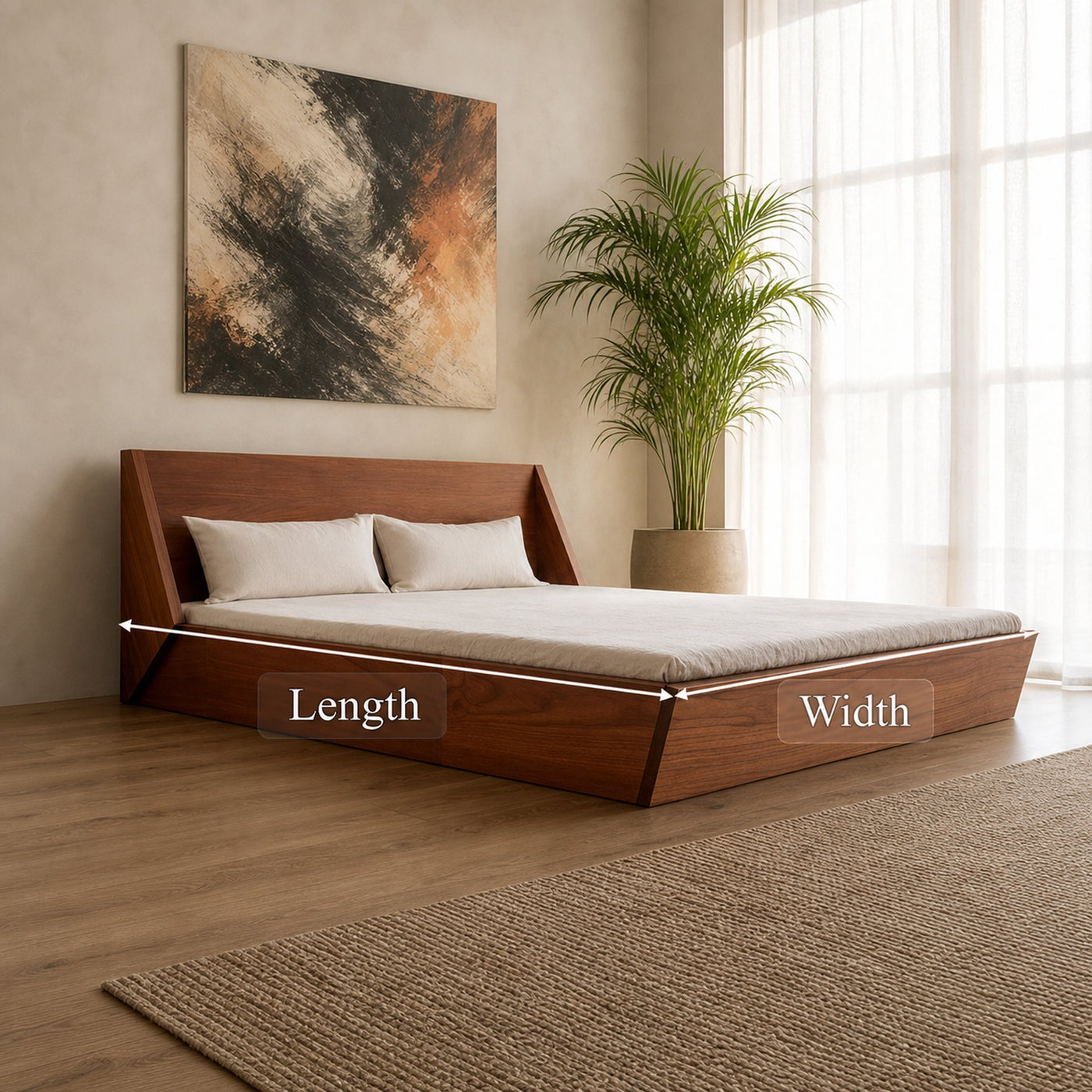 Mid Century Platform Bed Modern Bedroom Minimalist Style - product view 6