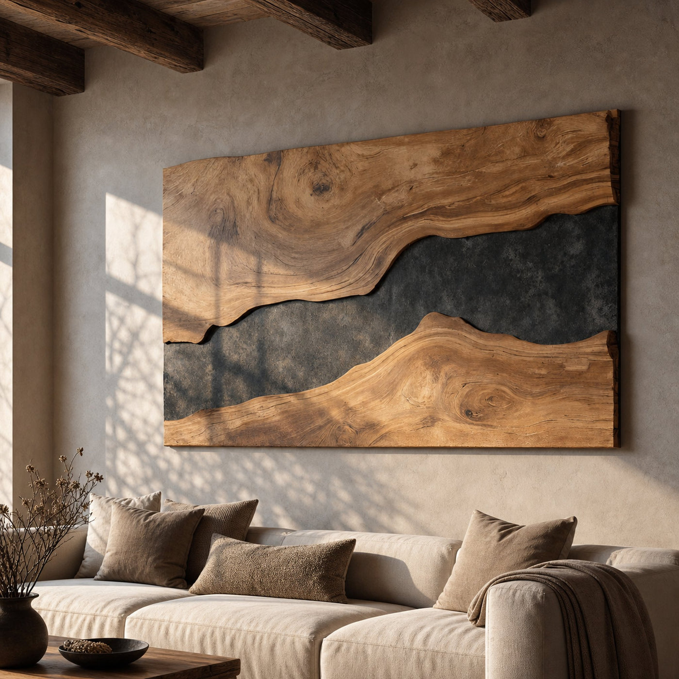 Mid Century Rectangular Wooden Wall Art For Living Room