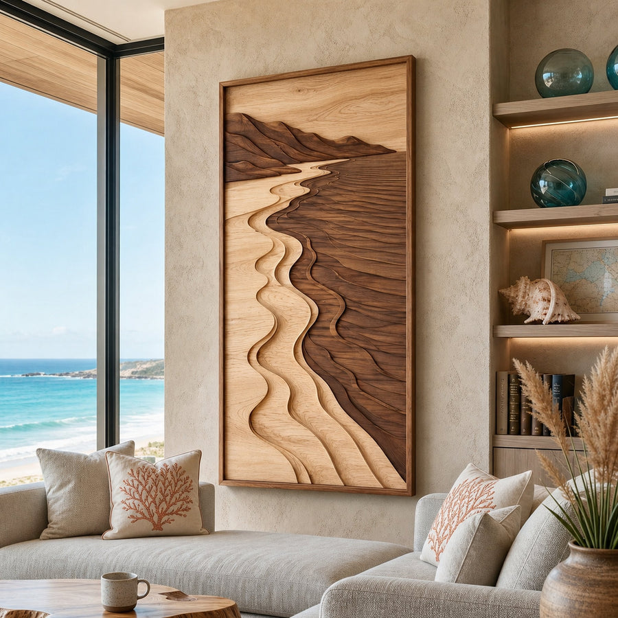 Mid Century River Landscape Wall Art For Living Room