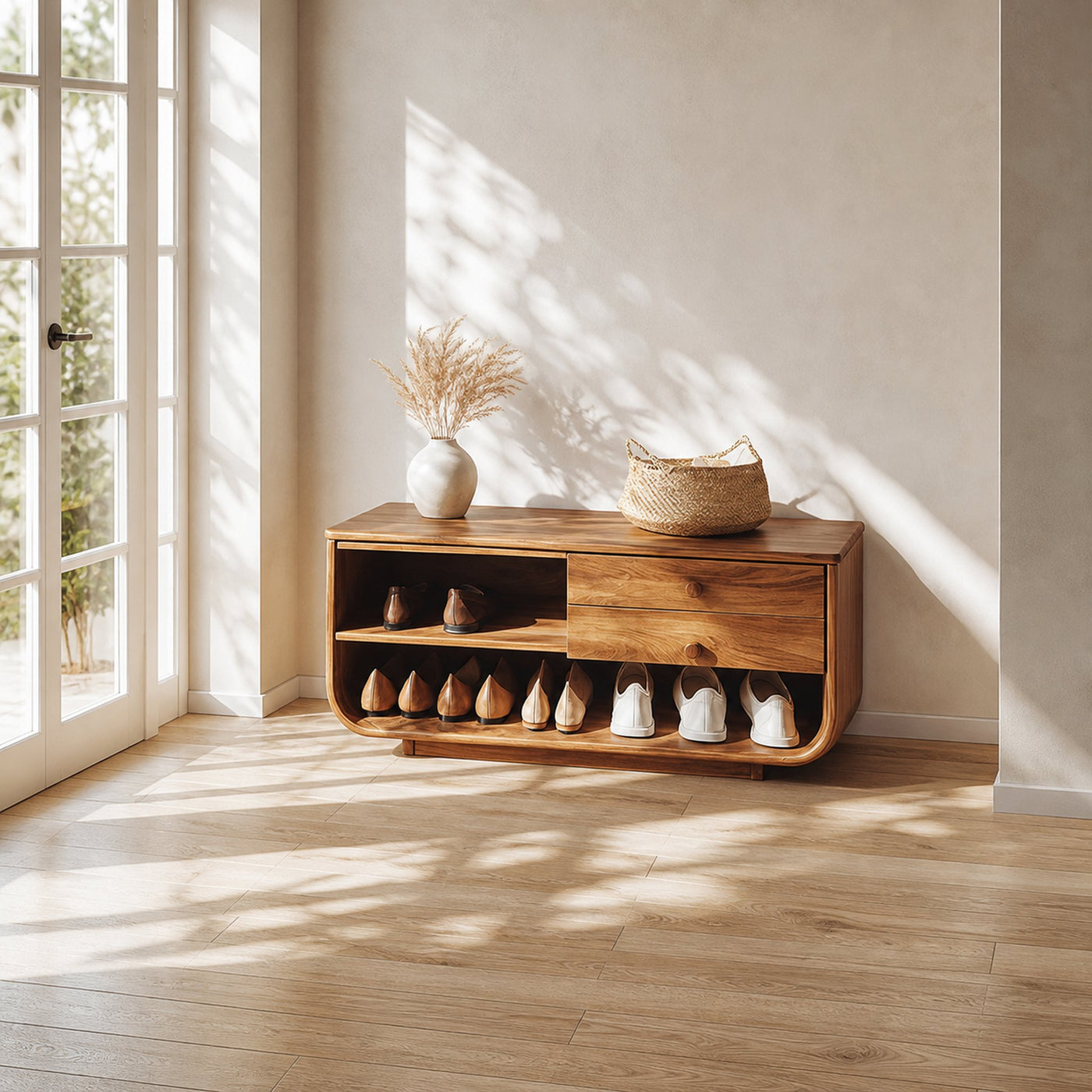 Mid Century Rounded Shoe Storage Hallway And Bedroom