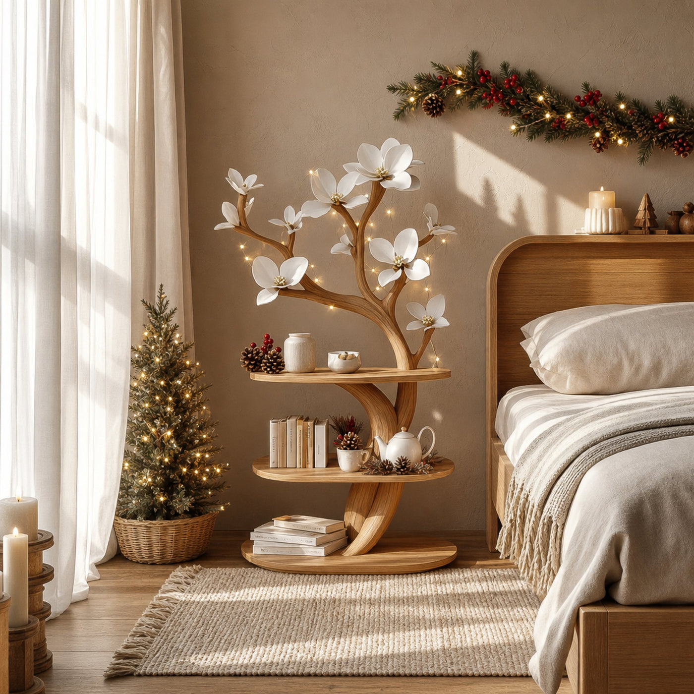 Mid Century Rustic Tree Nightstand Christmas Bedroom Decor