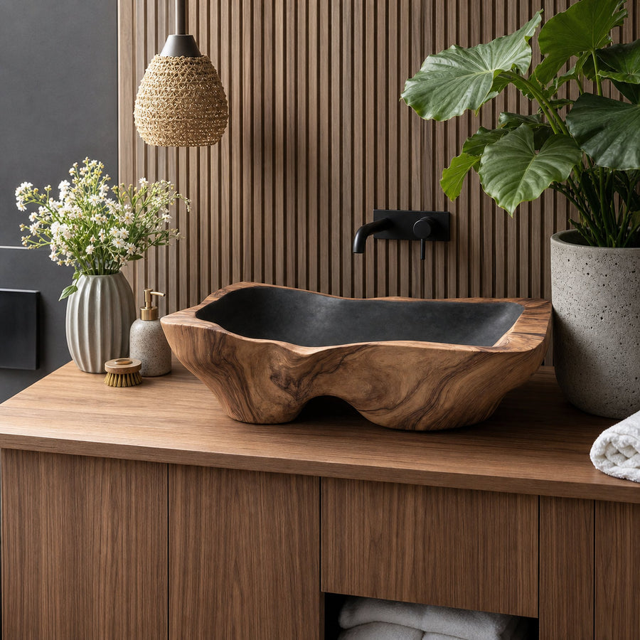 Mid Century Rustic Wooden Vessel Sink For Bathroom Ideas