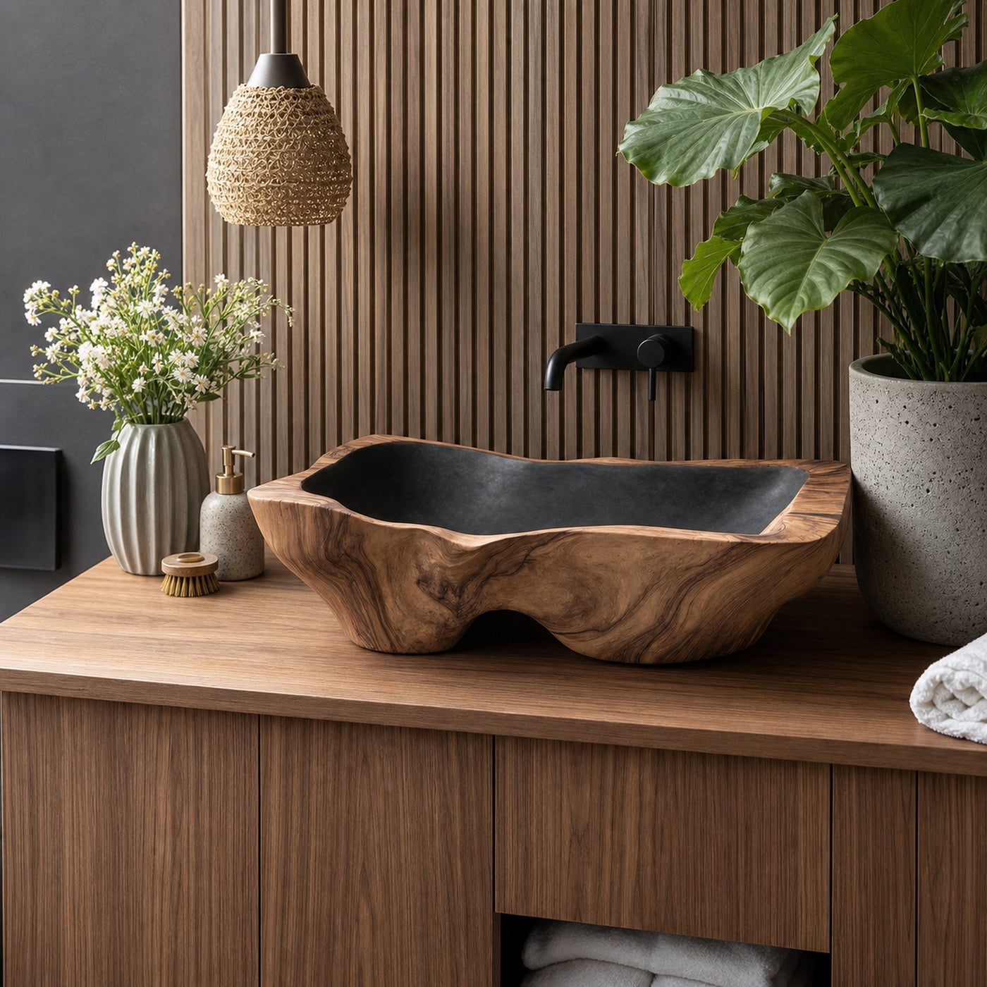 Mid Century Rustic Wooden Vessel Sink For Bathroom Ideas