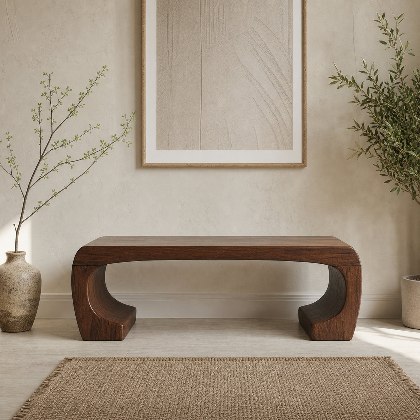 Mid Century Sculptural Bench For Living Room Or Entryway