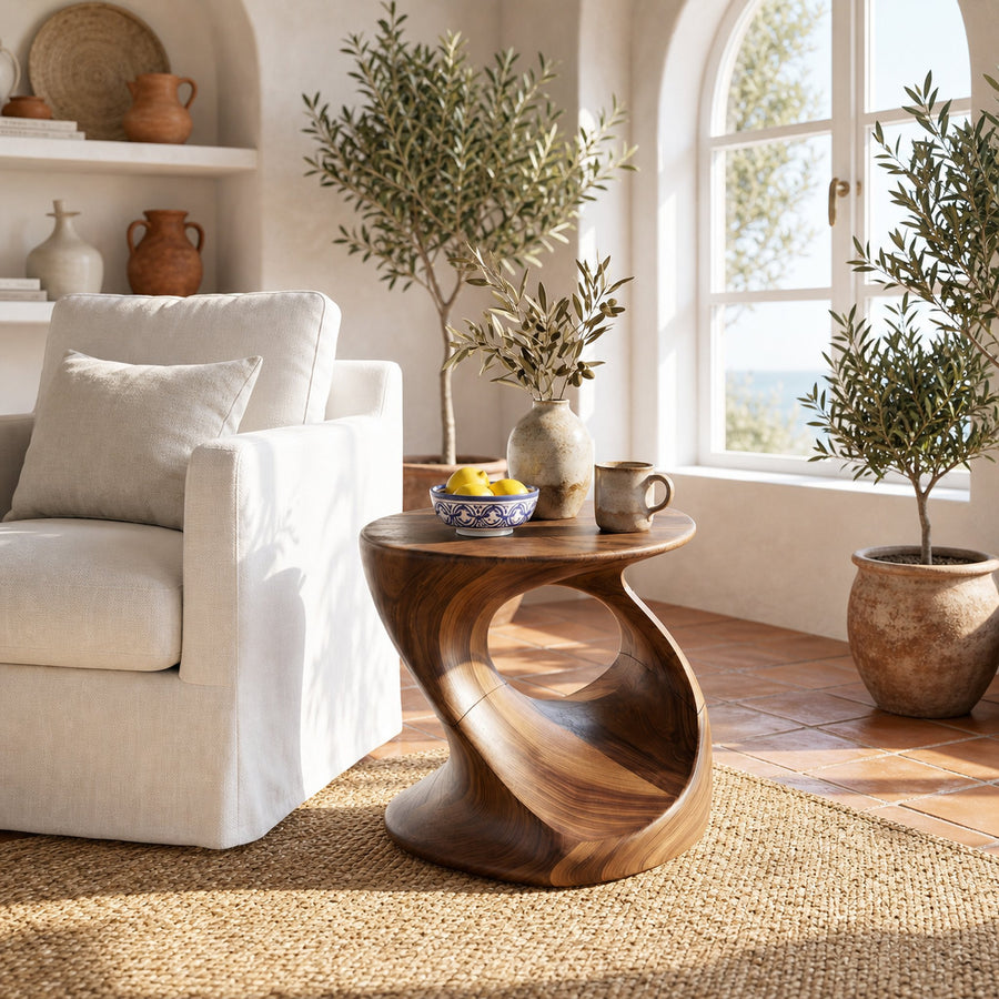 Mid Century Sculptural End Table For Living Room