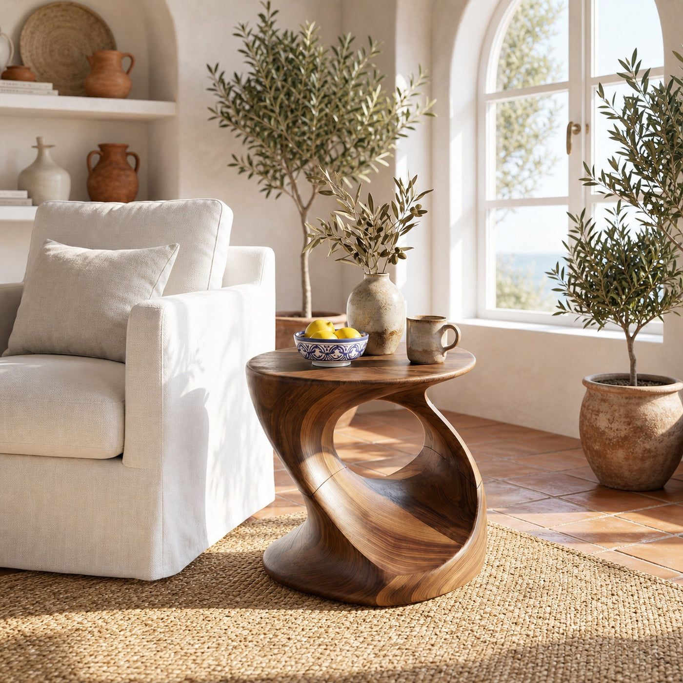 Mid Century Sculptural End Table For Living Room