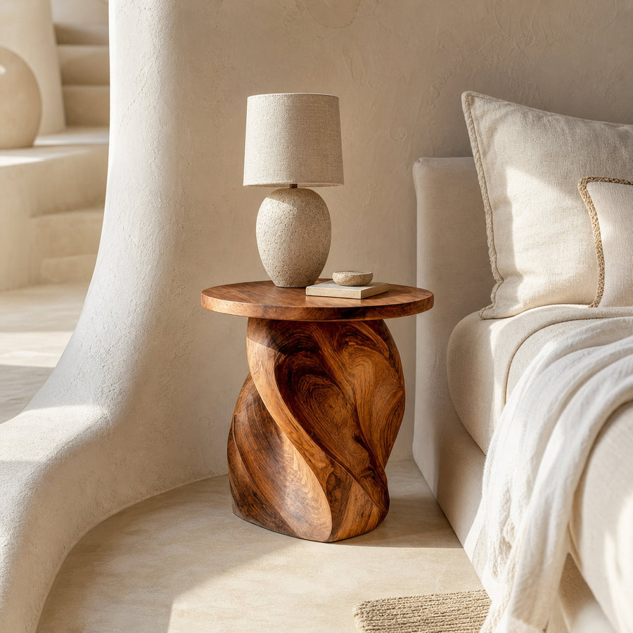 Mid Century Sculptural Nightstand For Bedroom And Living Room