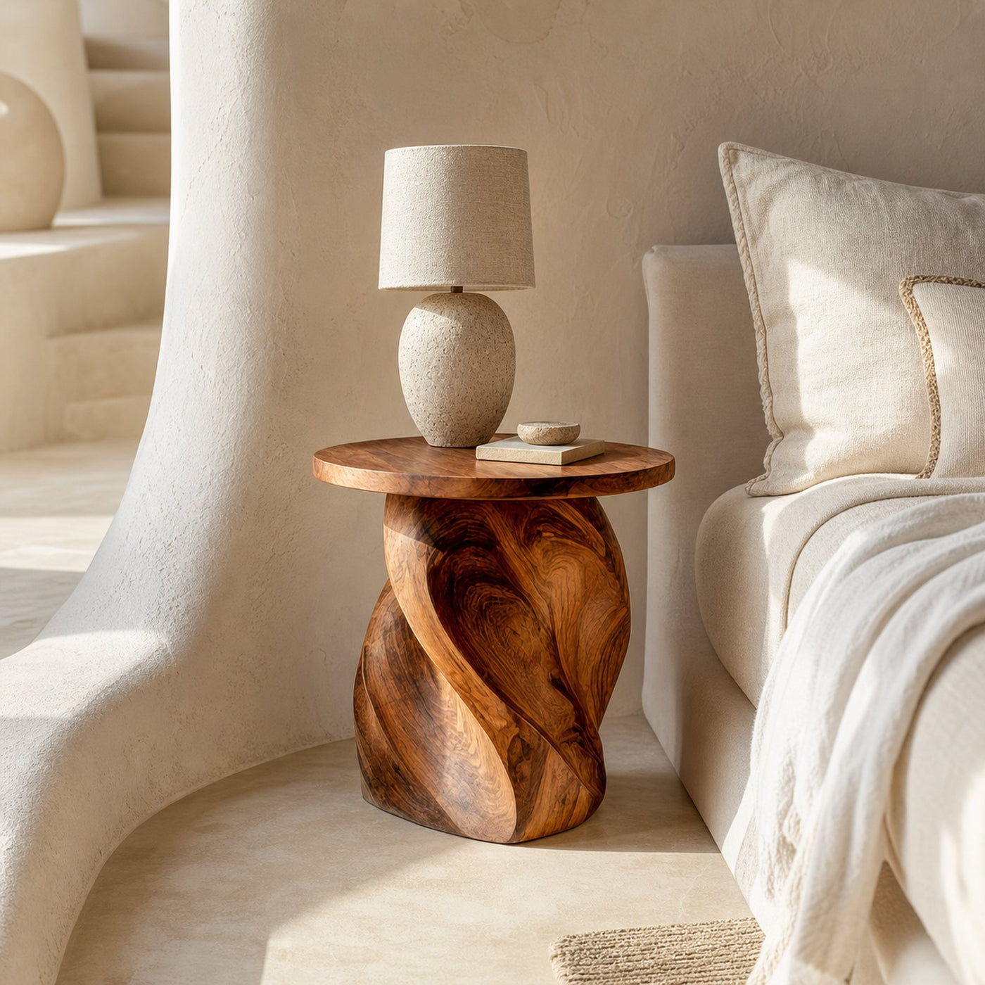 Mid Century Sculptural Nightstand For Bedroom And Living Room