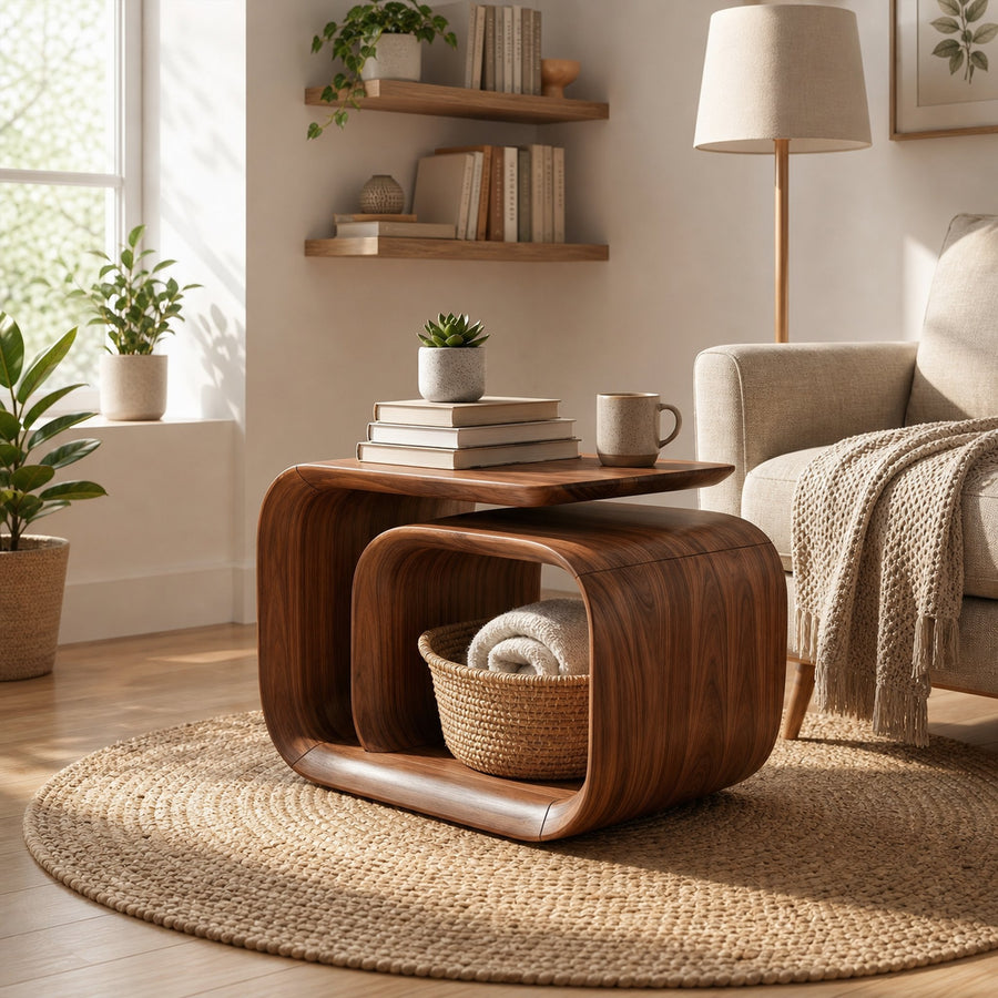 Mid Century Sculptural Side Table For Living Room