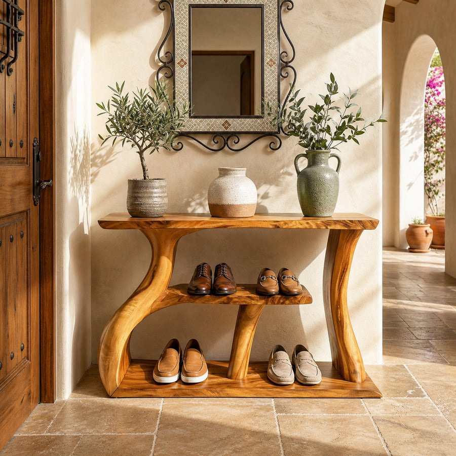 Mid Century Shoe Rack Shelf For Foyer Hallway Living Setting