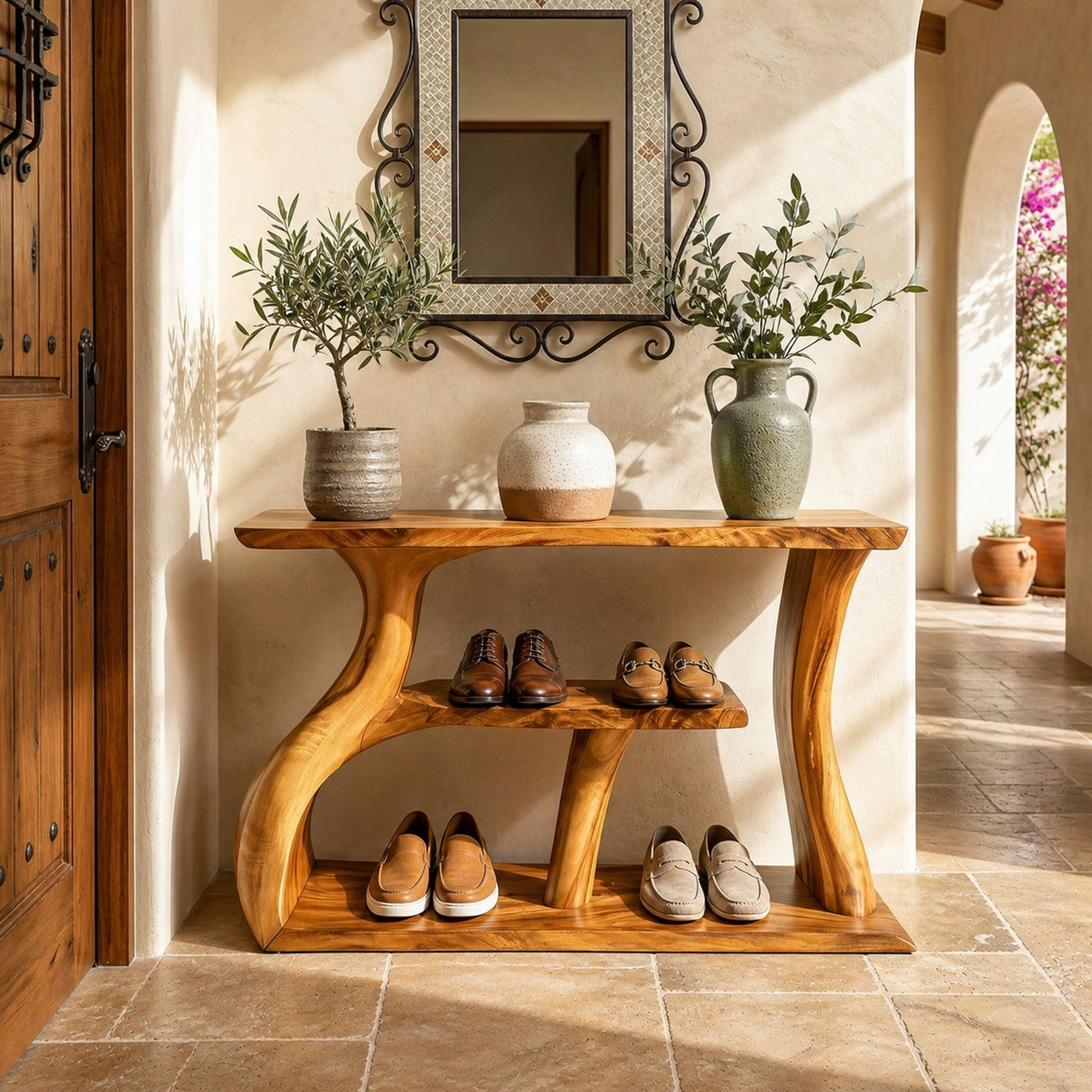 Mid Century Shoe Rack Shelf For Foyer Hallway Living Setting