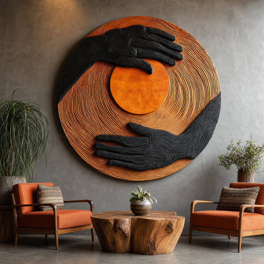 Mid Century Solid Wood 3D Sculpture For Living Room Wall Decor