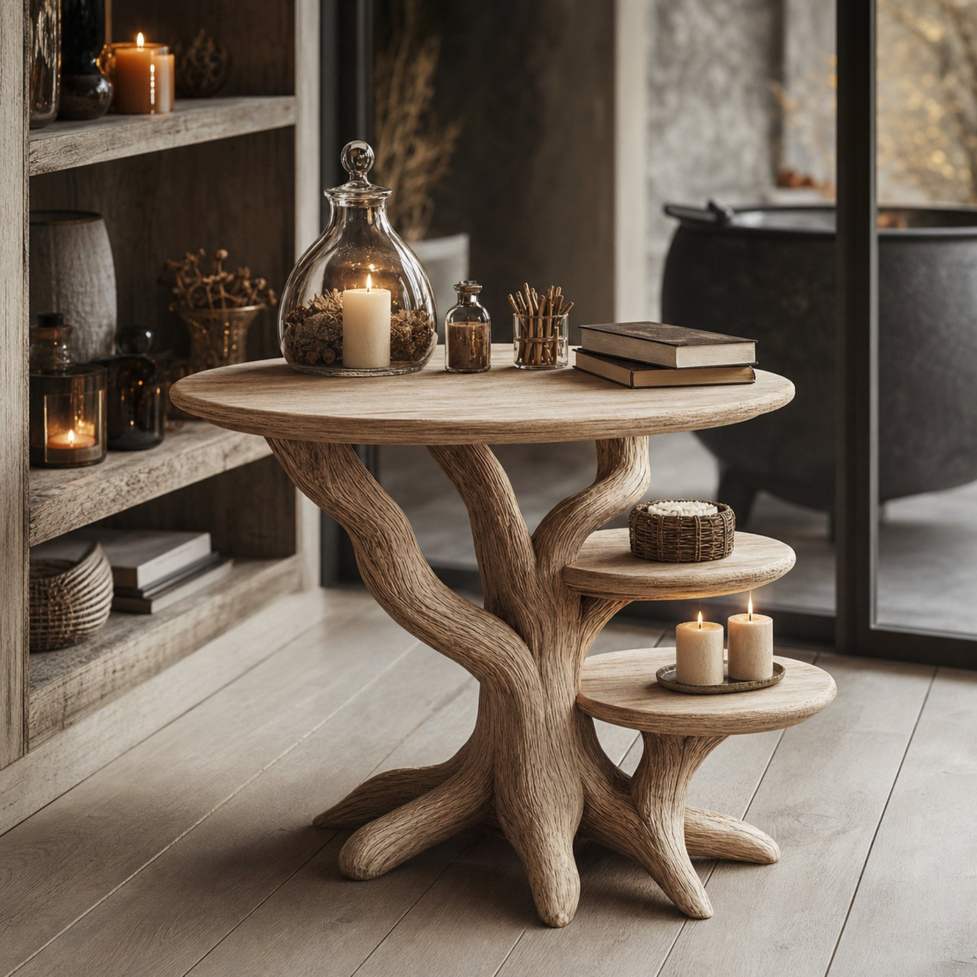 Mid Century Solid Wood End Table For Living Room Autumn Spooky Style