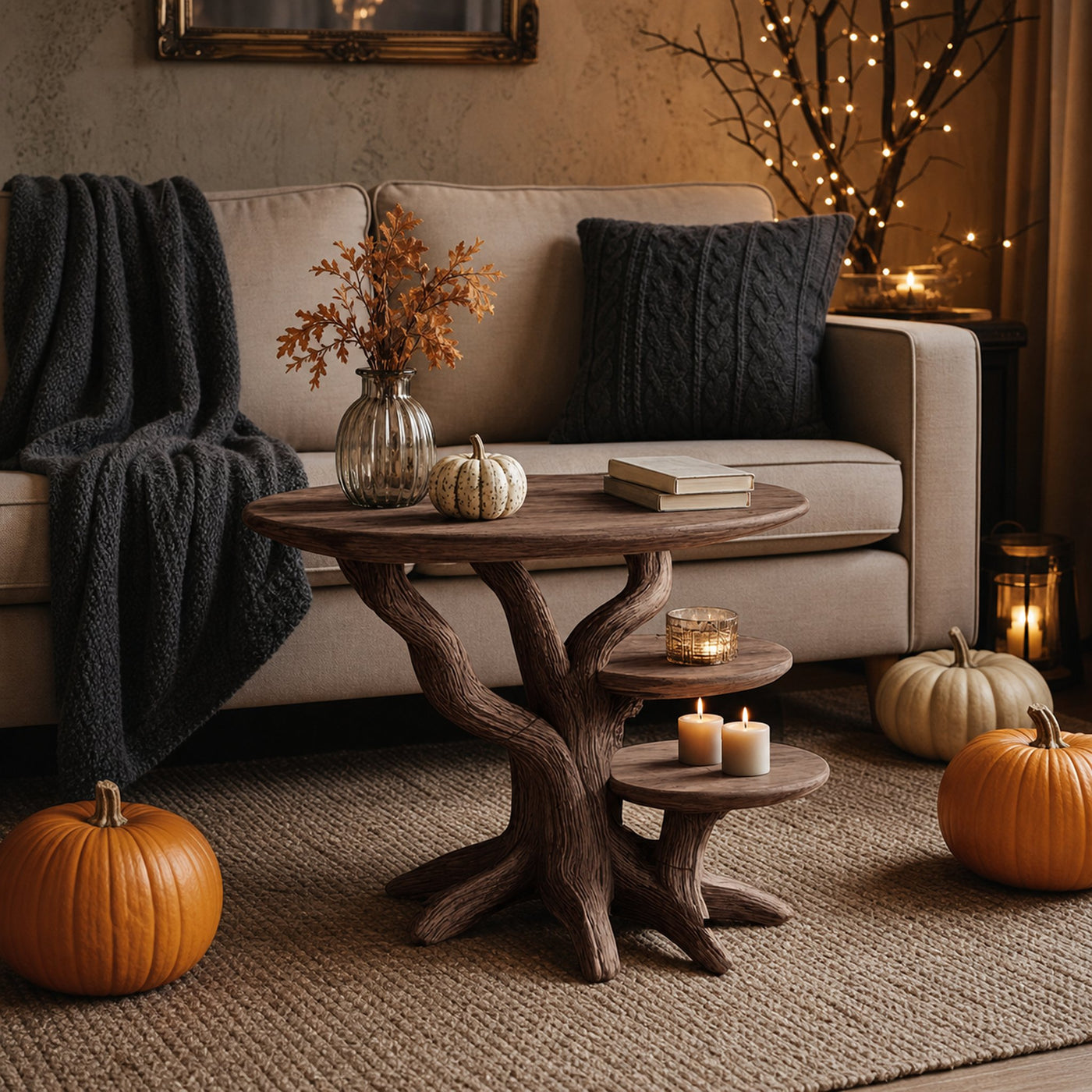 Mid Century Solid Wood End Table For Living Room Autumn Spooky Style - product view 7