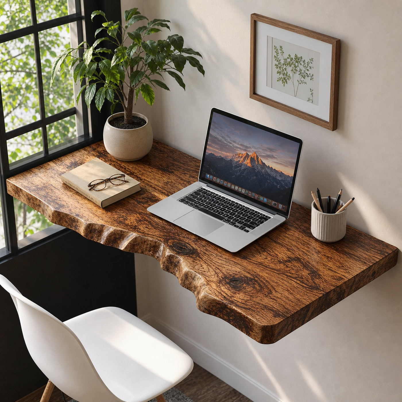 Mid Century Solid Wood Floating Desk For Creative Workspaces
