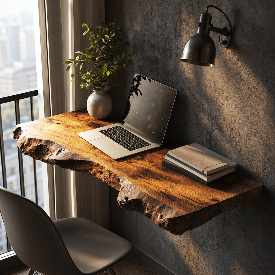 Mid Century Solid Wood Floating Desk For Functional Home Office