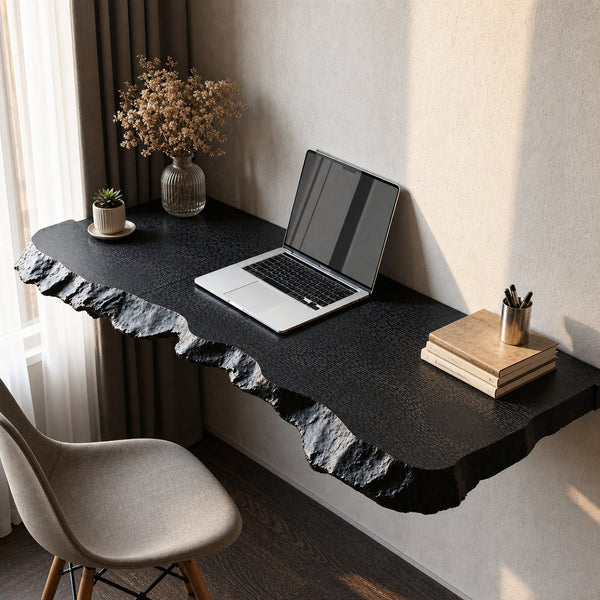 Mid Century Solid Wood Floating Desk For Home Office Setup