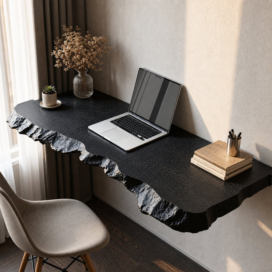 Mid Century Solid Wood Floating Desk For Home Office Setup