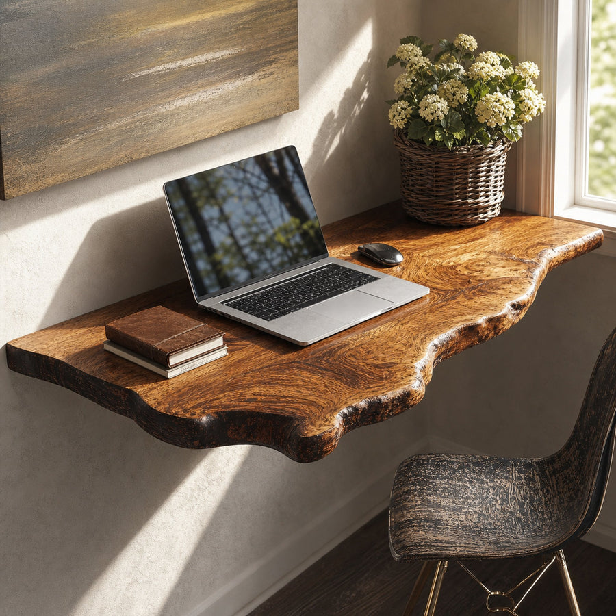 Mid Century Solid Wood Floating Desk For Modern And Retro Fusion