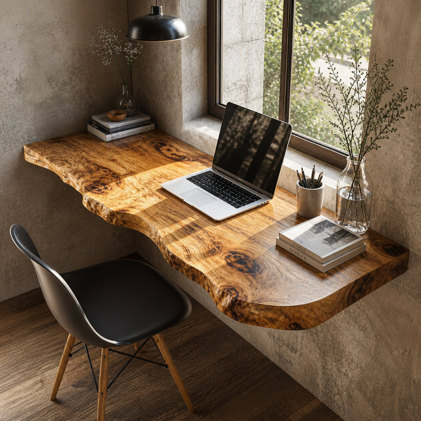 Mid Century Solid Wood Floating Desk For Sleek Home Styling